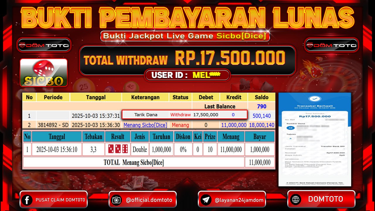 JACKPOT Live Game Sicbo [Dice] 03 OKTOBER 2025